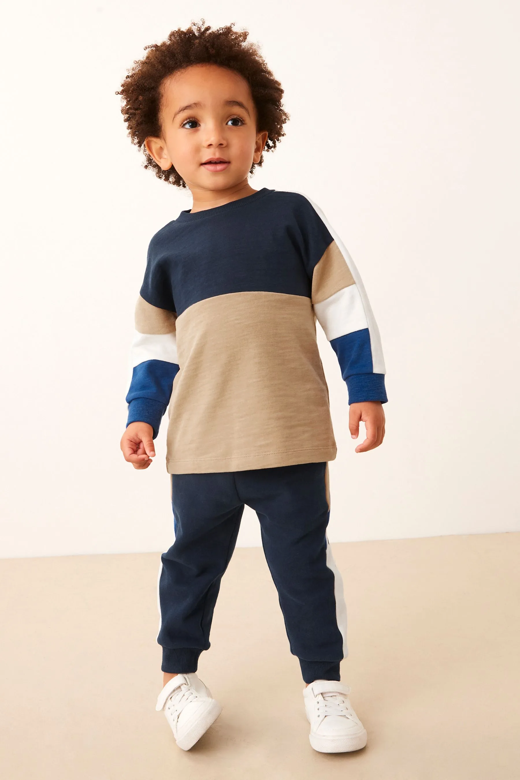 100% Cotton Long Sleeve Cosy Colourblock T-Shirt and Joggers Set (3mths-7yrs)    