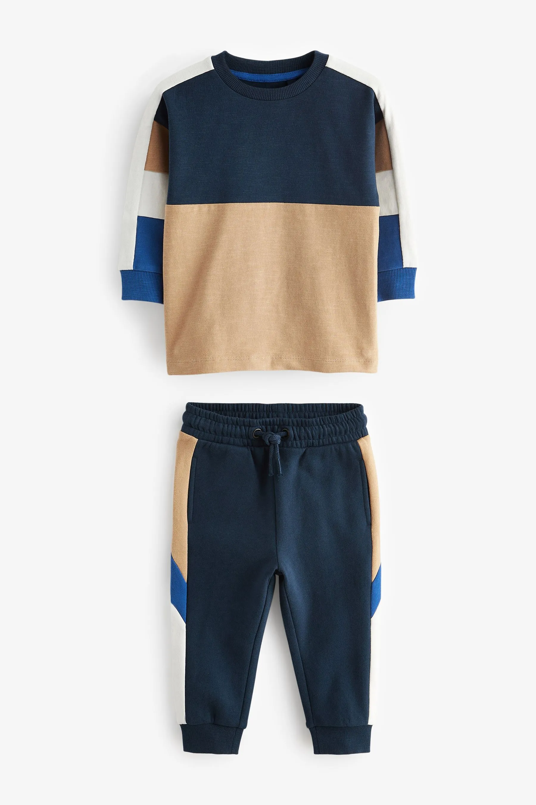 100% Cotton Long Sleeve Cosy Colourblock T-Shirt and Joggers Set (3mths-7yrs)    