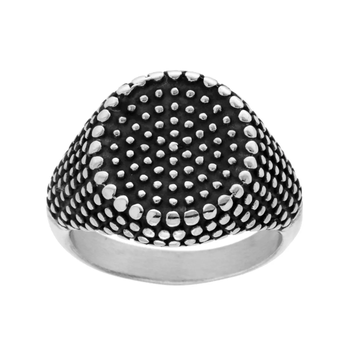 Anello Chevalier Scudo Tondo Pallinato in ACCIAIO Brunito