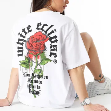 Maglietta oversize grande da donna con rose spinate bianche