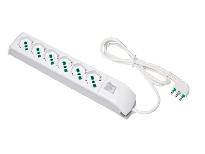 Multipresa 1,5m 3G1 S17 6P40, con interruttore, colore bianco - FANTON 410200 