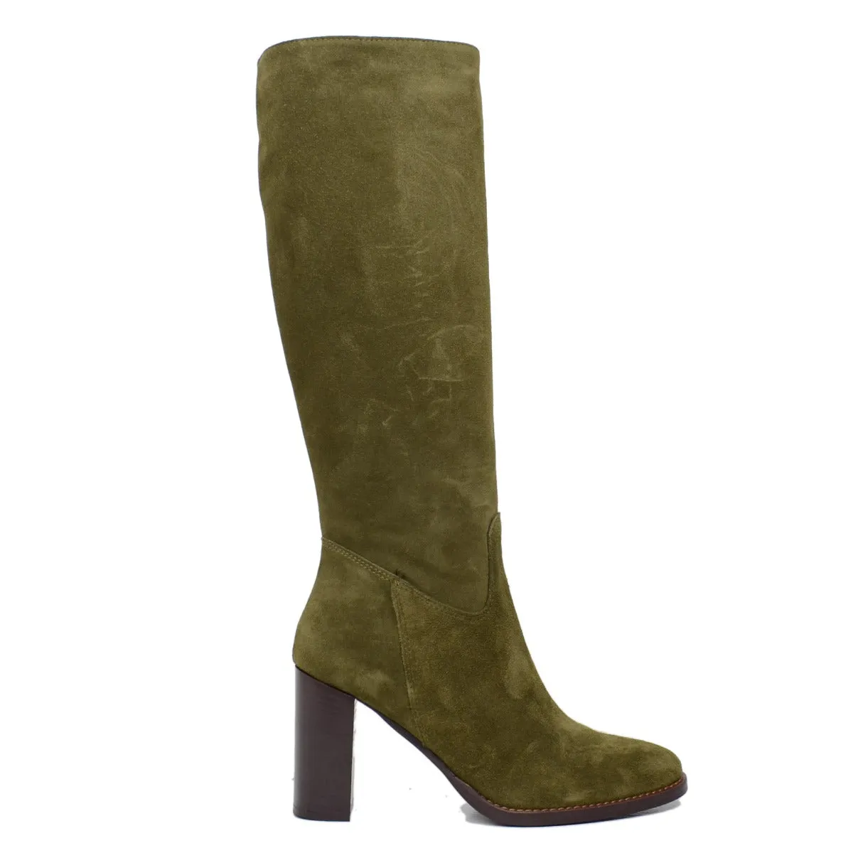 Stivali Donna Cavallerizza Verdi in Pelle Scamosciata con Zip