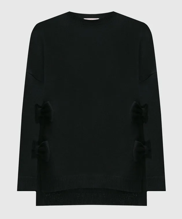 Valentino Maglione in lana nera con fiocchi 3B0KC51E8AL