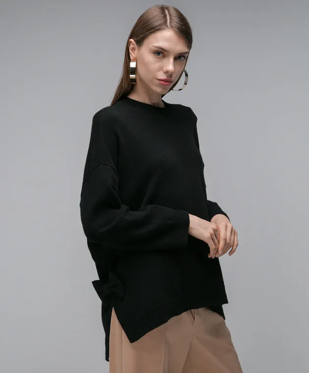 Valentino Maglione in lana nera con fiocchi 3B0KC51E8AL